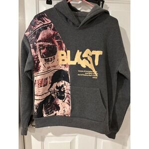 Blast Graphic Print Hoodie Streetwear Gray Pullover Sweatshirt Small